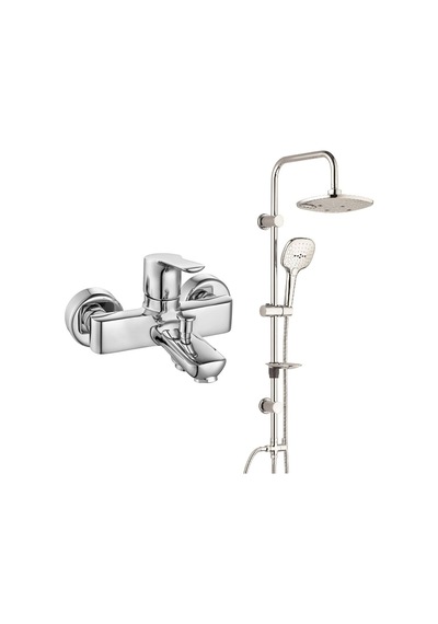 E.c.a. Luna Banyo Bataryası + T-may Banyo Ayvacık Elips Tepe Duş Takımı Seti - Krom - Paslanmaz