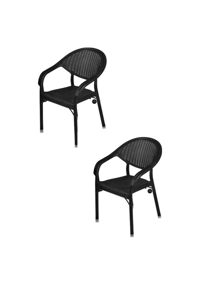 Black Bambu 2li Rattan Desen Bahçe Koltuğu,balkon Sandalyesi Siyah