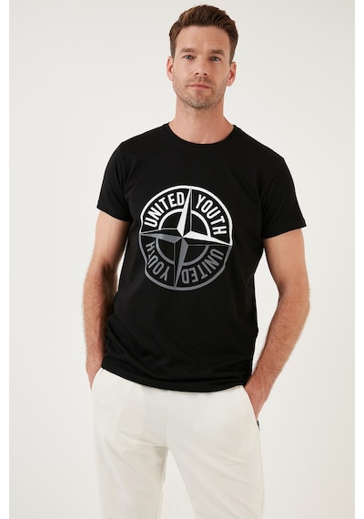 Buratti Baskılı Bisiklet Yaka Pamuklu Slim Fit Erkek T Shirt 541Pusula Siyah
