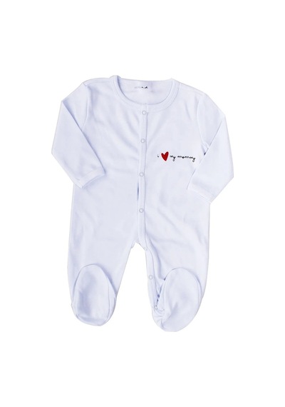 Bebegen Unisex Mamy Yazılı Beyaz Patikli Tulum Çok Renkli