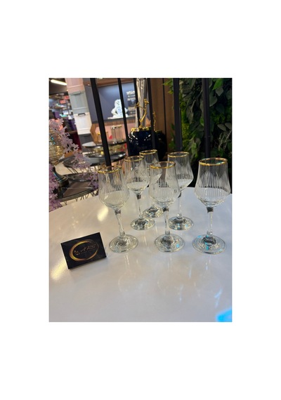 Grappa Eyfel Altın Yaldızlı 6'lı Kahve Yanı Bardağı, Su-meşrubat-soda Bardağı, Sunumluk Gold-yaldız
