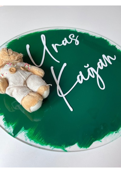 İsme Özel 30 Cm Şeffaf Pleksi Bebek Kapı Süsü Hastane Odası İçin Şık Tasarım Ayıcıklı Yeşil