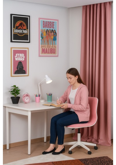 Kadife Dokulu Ada Fon Perde Salon Yatak Odası Pembe