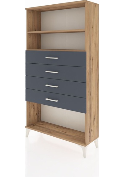 Arges Dolap 2 Raflı 4 Çekmeceli 88x30x163 Çam-antrasit Çam