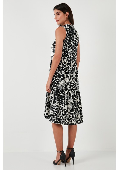 Lela Desenli Regular Fit Kolsuz Bayan Elbise 5865731 Siyah
