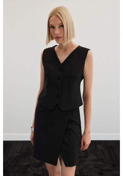 Sateen Klasik Yelek - Siyah-136495