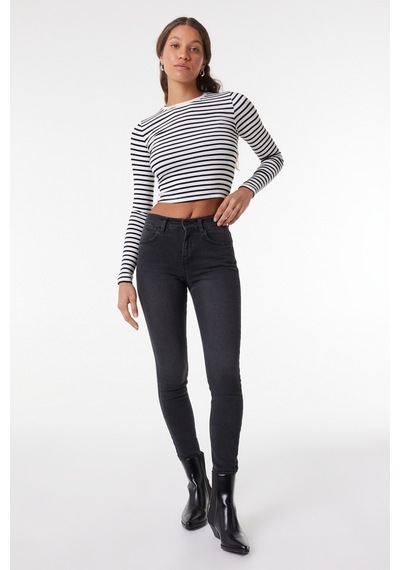 Wrangler High Rise Skinny Fit Dar Kesim Yüksek Bel Çok Dar Paça Siyah Kadın Esnek Jean Denim Kot Pantolon W27H01630B Siyah