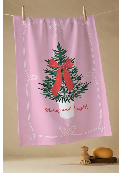 Yılbaşı & Christmas Desenli Tek Taraf Baskılı 3'lü Mutfak Havlusu Kurulama Bezi Seti 60x40 Cm Kırmızı - Yeşil - Pembe