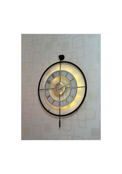 Pey Aksesuar Metal Camlı Duvar Saati 60x80 Cm Büyük Boy Işıklı Gerçek Cam Siyah-seffaf-beyaz-gold M61-siyah-seffaf-beyaz-gold