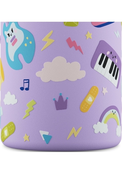 Kids Bottle Music Friends Pipetli Paslanmaz Çelik Çocuk Su Matarası 500 Ml Mor