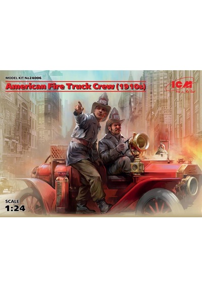 1/24 American Fire Truck Crew 1910s 2 Figure Maketi, Icm 24006