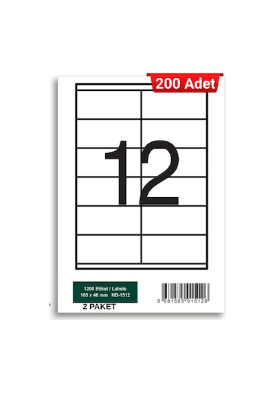 Herboy Hb-1512 105 X 46 Mm A4 Baskılı Laser Etiket 200 Adet