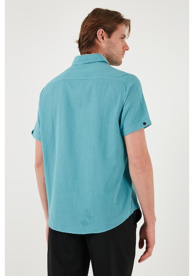 Buratti Düğmeli Yaka Pamuklu Slim Fit Cepli Erkek Gömlek Cf21S111153 Petrol