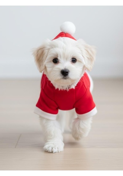 Uncle Teddy Kırmızı Xmas Köpek Kıyafeti Kapüşonlu Polar Noel Sweatshirt Küçük Irklar İçin