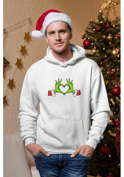 Grinch Happy New Year Kalp Kapşonlu Sweatshirt 001