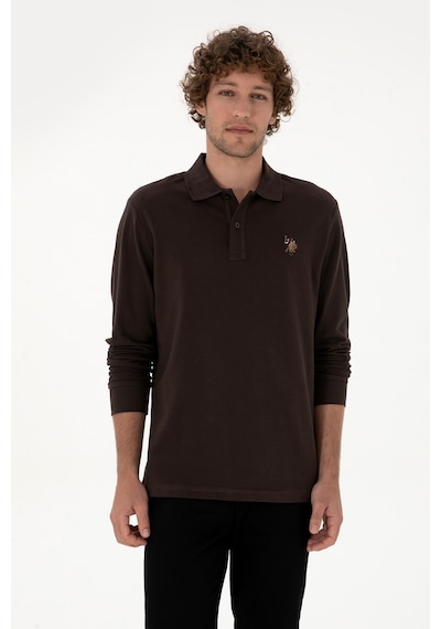 U.S. Polo Assn. Erkek Regular Fit Polo Yaka Koyu Kahverengi Basic Sweatshirt 50313772-VR084