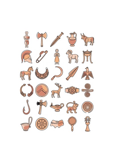 30 Adet Antik Akdeniz Bronz Sticker Seti - Laptop, Defter, Ajanda Çok Renkli