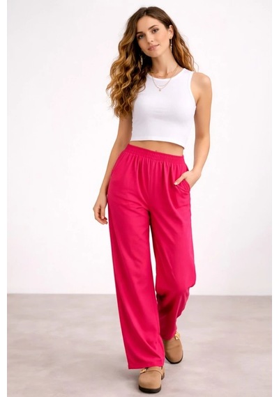 Bbbutikbasic Dökümlü Ayrobin Basic Pantolon Tr0935 Fuşya