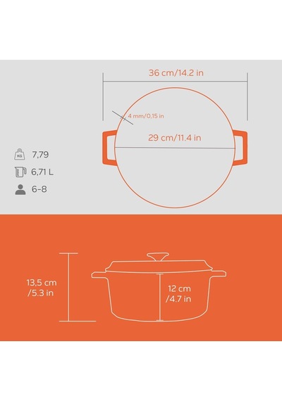 Lava Spring Serisi - Döküm Tencere, Yuvarlak, 28 Cm, Mat Emaye, Parlak Siyah Taban, Turuncu Diğer