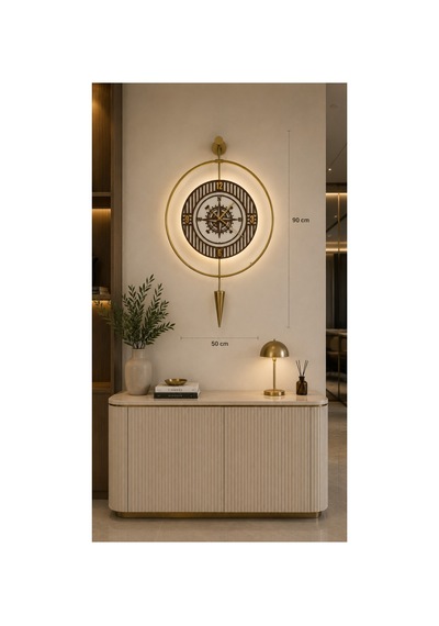 Gold Mahsertini - Pusula Serisi - Pilli Led Sistemi - Metal Duvar Saati