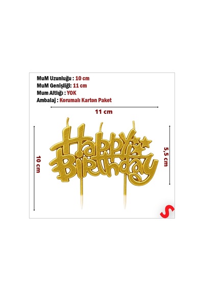 Happy Birthday Doğum Günü Pasta Mumu, 11 Cm - Altın