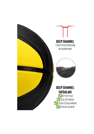 Telvesse Strong Basketbol Topu Pompalı Full Kauçuk Dayanıklı Deep Channel Kabartma No:7 B12 Sarı