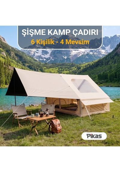 Tr Rovos Şişme Kamp Çadırı 6 Kişilik Büyük Boy Aile Çadırı Hızlı Kurulum Hava Direkli Kamp, Glamping, Diğer