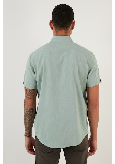 Buratti Düğmeli Yaka Pamuklu Slim Fit Cepli Erkek Gömlek Cf21S111153 Elma Yeşili