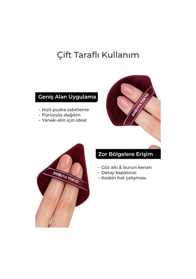 Üçgen Pudra Pufu Ve Makyaj Süngeri 3 Lü Set Kumaş Kese Bordo