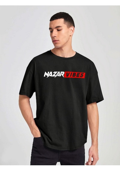 Unisex Oversize Nazar Baskılı T-shirt Siyah