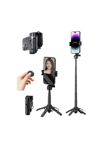 3'ü 1 Arada Taşınabilir Mini Tripod & Selfie Çubuğu Titreşim Önleyici Tripod Bluetooth Kumanda 43cm