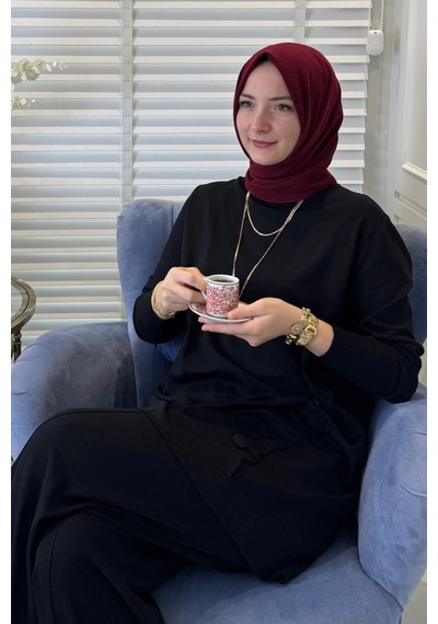 Rabia Şamlı Feryal Pantolonlu Triko Takım Siyah Normal