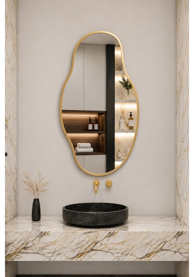 Ant Home Asimetrik Ayna Çerçeveli Ayna Duvar Aynası Konsol Aynası Banyo Aynası Çerçeveli Ayna Gold