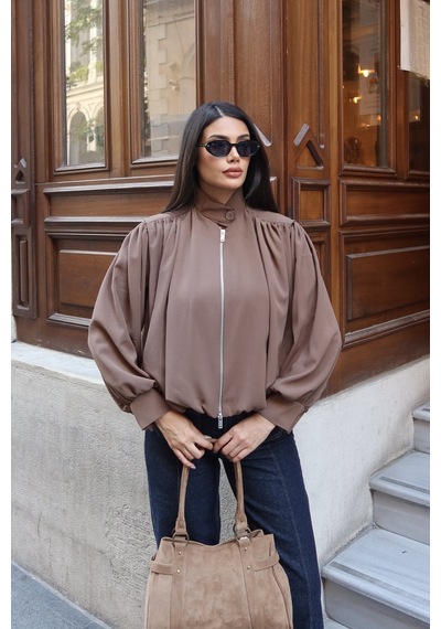 Kechi Woman Linda Twill Kumaş Çift Fermuarlı Astarlı Ceket Camel