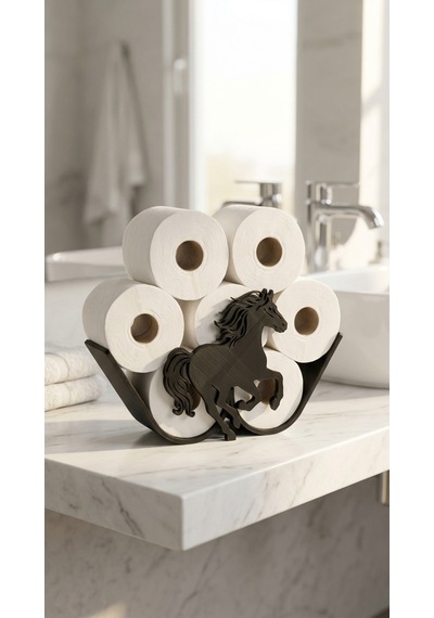 Siyah At Figürlü Çoklu Tuvalet Kağıdı Standı - Banyo Düzenleyici Organizer 3d Model Çok Renkli