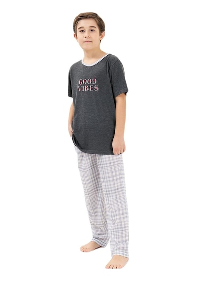 Yeni İnci Kısa Kollu Ekose Erkek Çocuk Pijama Takım Cep341 001
