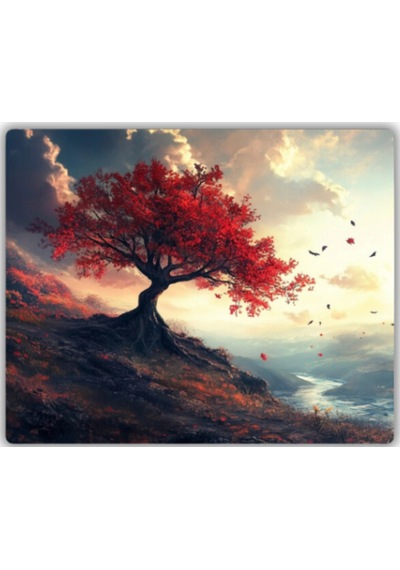 Kırmızı Ağaç Desenli Mouse Pad 22x18 Cm