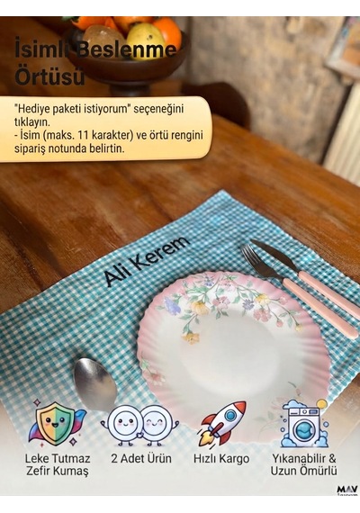 Mavdesign İsimli Beslenme Örtüsü 2 Adet Mavi