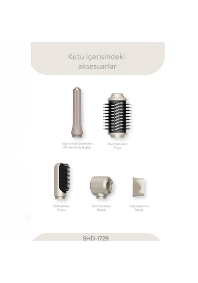Rose Gold Air Brush 5in1 Bukle-hacimle-düzleştir-2-fırça Saç Kurutma - Şekil Makinesi 1300w3-kdm.hız - Derece Shd-1729