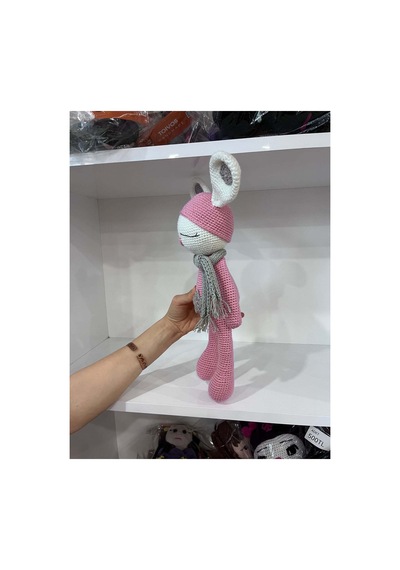 El Yapımı Amigurumi Uyuyan Tavşan - Atkılı Örgü Oyuncak Pembe
