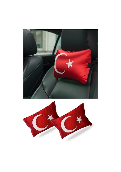 Türk Bayraklı Dijital Baskılı Araç Seyahat Boyun Yastığı 2’li Set & Türk Bayraklı Oto Ayna Askısı