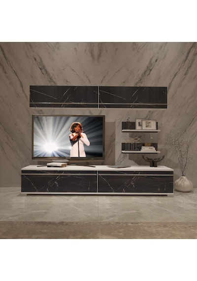 Decoraktiv Eko 5 Mdf Std Tv Ünitesi Tv Sehpası Beyaz - Siyah Mermer