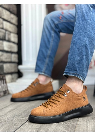 Ba0331 Bağcıklı Erkek Yüksek Taban Taba Süet Siyah Taban Spor Ayakkabı Taba2