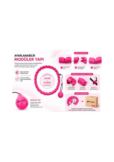 Akıllı Hulahop, Ağırlıklı Toplu Ayarlanabilir Modüler Fitness Hulahopu, Bel Ve Karın Egzersiz Aleti, Evde Spor İçin, Pembe