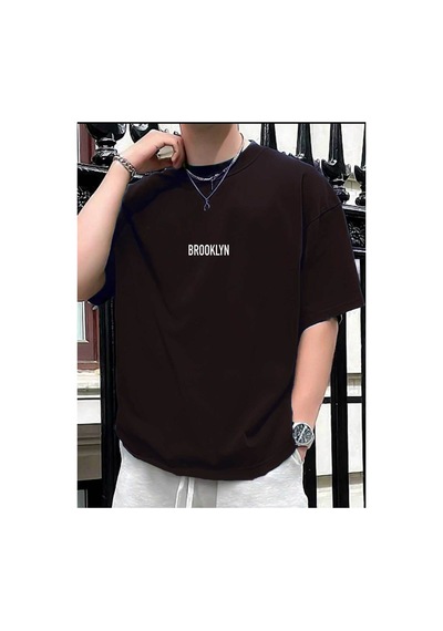 Medinenur Brooklyn Baskılı Unisex Bisiklet Yaka T-shirt Siyah