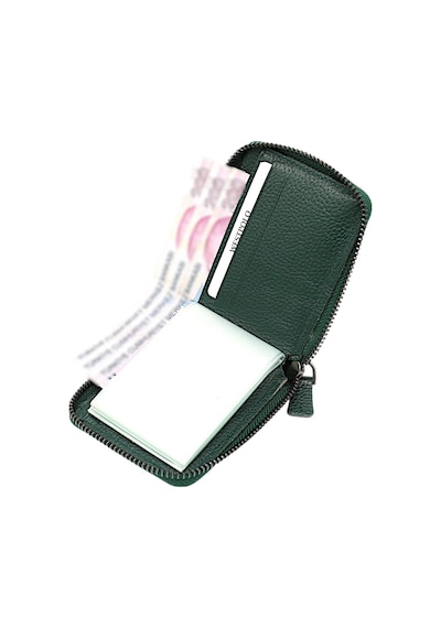 Westpolo Hakiki Deri Kağıt Para Ve Bol Şeffaf Kart Bölmeli, Fermuarlı Unisex Kartlık - Yeşşil Yeşil