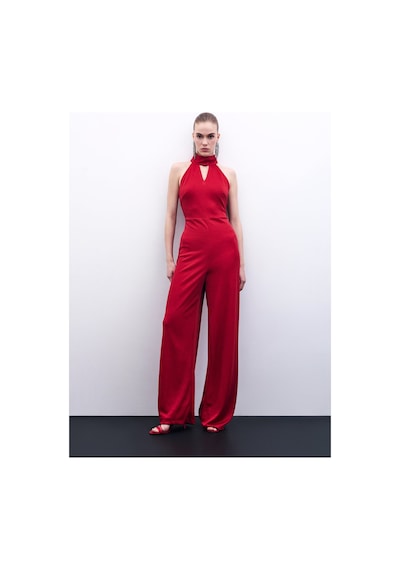 Sateen Kolsuz Parlak Tulum - Kırmızı-135879 Kırmızı