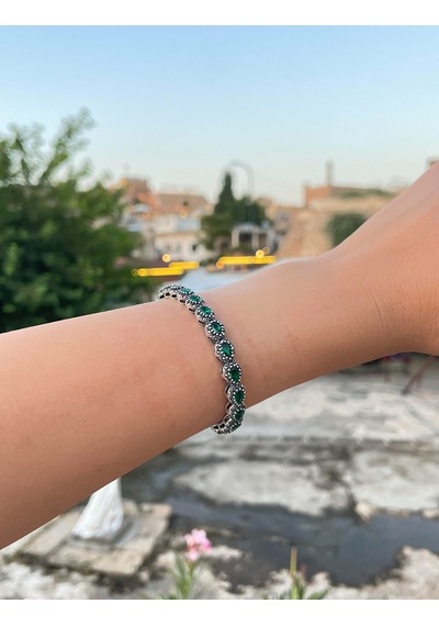 Zümrüt Markazit Taşlı Damla Model 925 Ayar Gümüş Kadın Bilezik 201025761 Çok Renkli