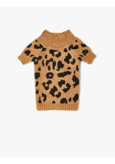 Koton Köpek Kazağı Leopar Desenli Dik Yaka Kahverengi Desenli 5wal90122ht Kahverengi