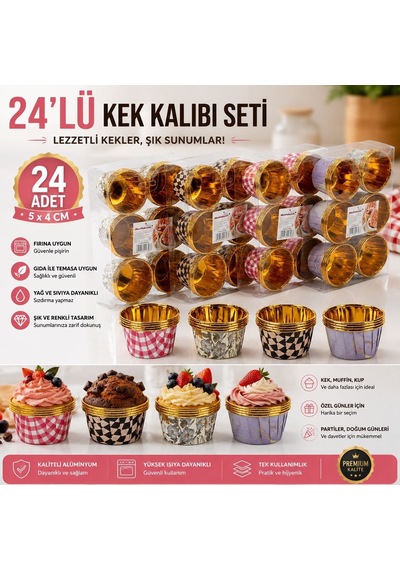 24 Lü Yuvarlak Kek Kalıbı Seti 5x4 Cm Renkli Desenli Tek Kullanımlık Pişirme Kabı, Muffin, Cupcake, Kek Ve Tatlı İçin Diğer